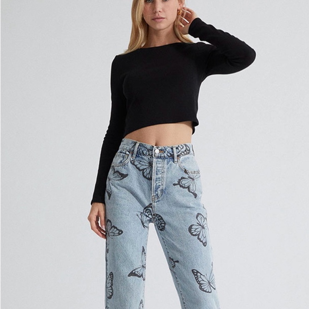 PacSun Eco Butterfly High Waisted Straight Leg Jeans Blue Size 23